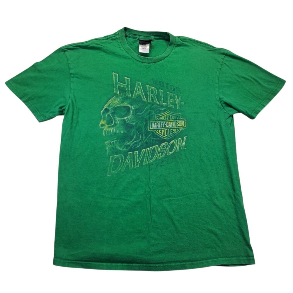 Harley Davidson T-Shirt Mens XL Green Horny Toad Temple TX  Shortsleeve Skull